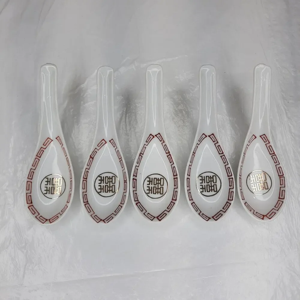5 Porcelain ASIAN Chinese Soup Tasting Spoons Miso Pho Ramen